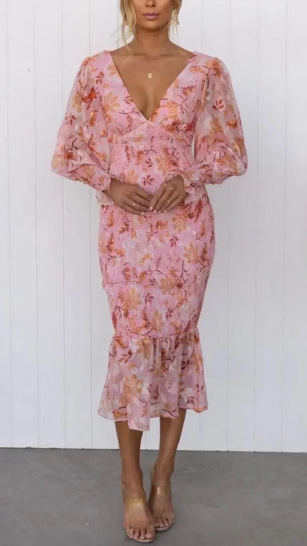 Women's Floral Evening Dress Flowy Draped - Fashinoza