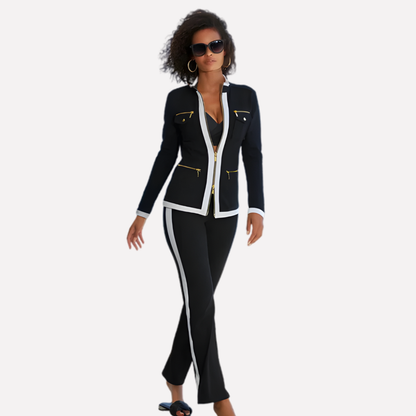 Women's Zip Jacket And Pant Set Contrast Trim