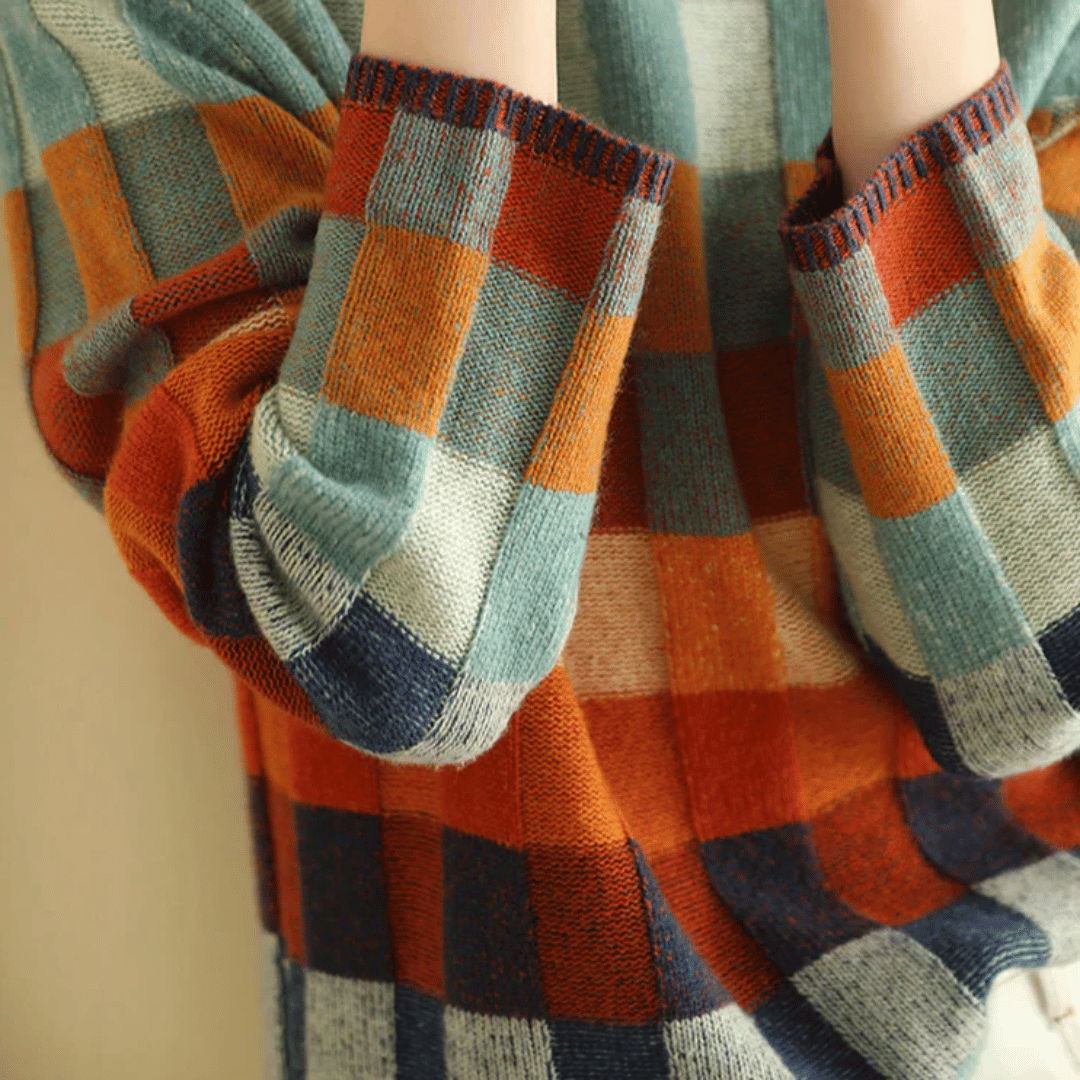 Women's Cashmere Turtleneck Sweater Patchwork Design