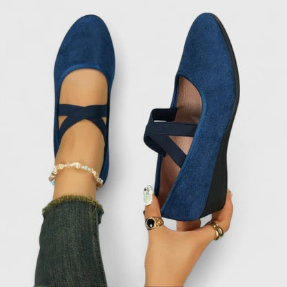 Women's Suede Wedge Flats Cross Strap Design
