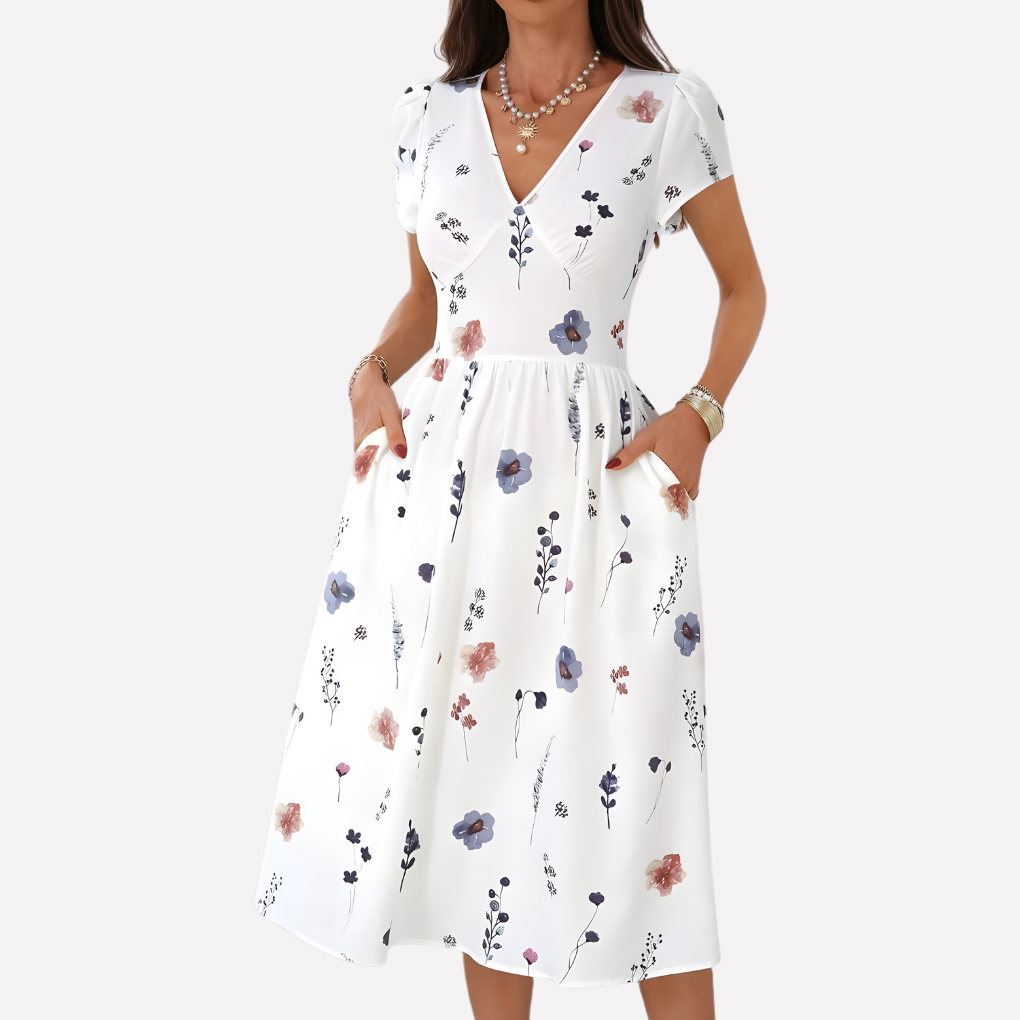 Women's V-Neck Pocket Dress - Fashinoza