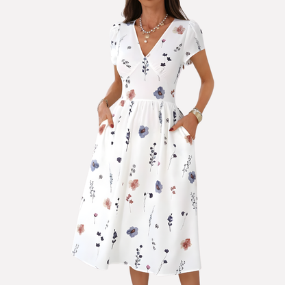 Women's V-Neck Pocket Dress - Fashinoza