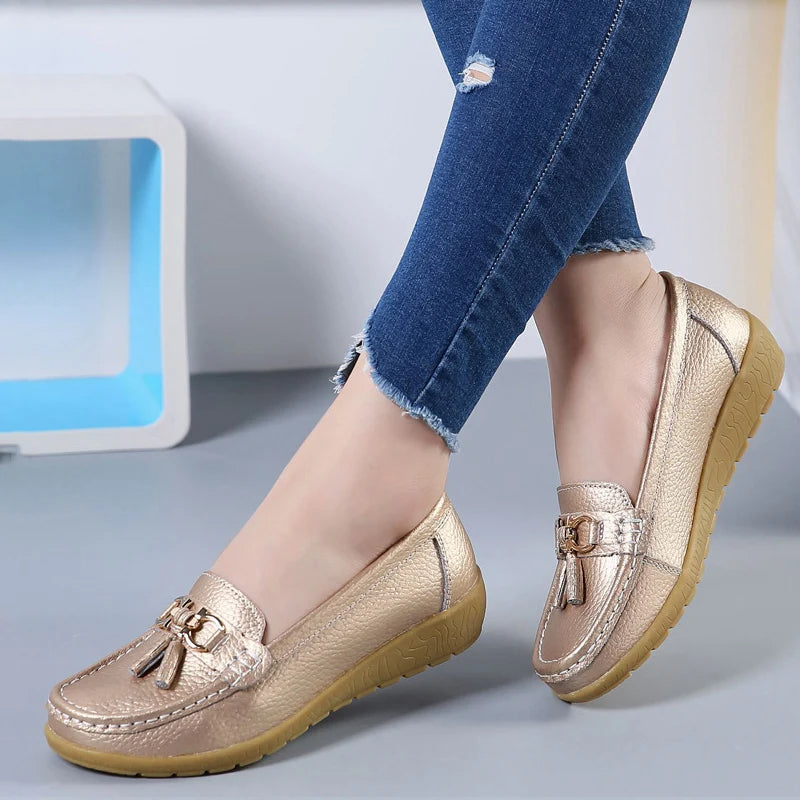 Women Leather Cut-Out Ballet Flats