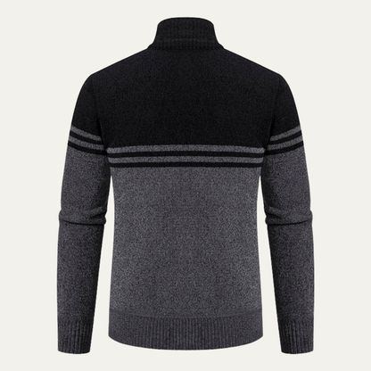 Men's Striped Fleece Lined Knit Sweater Jacket