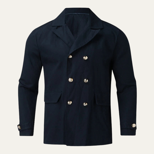 Winchester Men's Double Breasted Peacoat Lapel Casual Wool Navy - Fashinoza