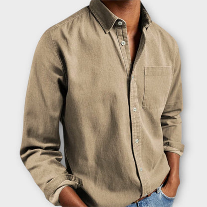Men's Long Sleeve Button Front Shirt Cotton