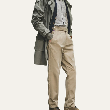 Men's High Waisted Cargo Pants Vintage Style Cotton Tan