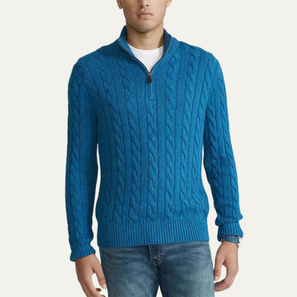 Men's Mock Neck Knitted Half Zip Sweater