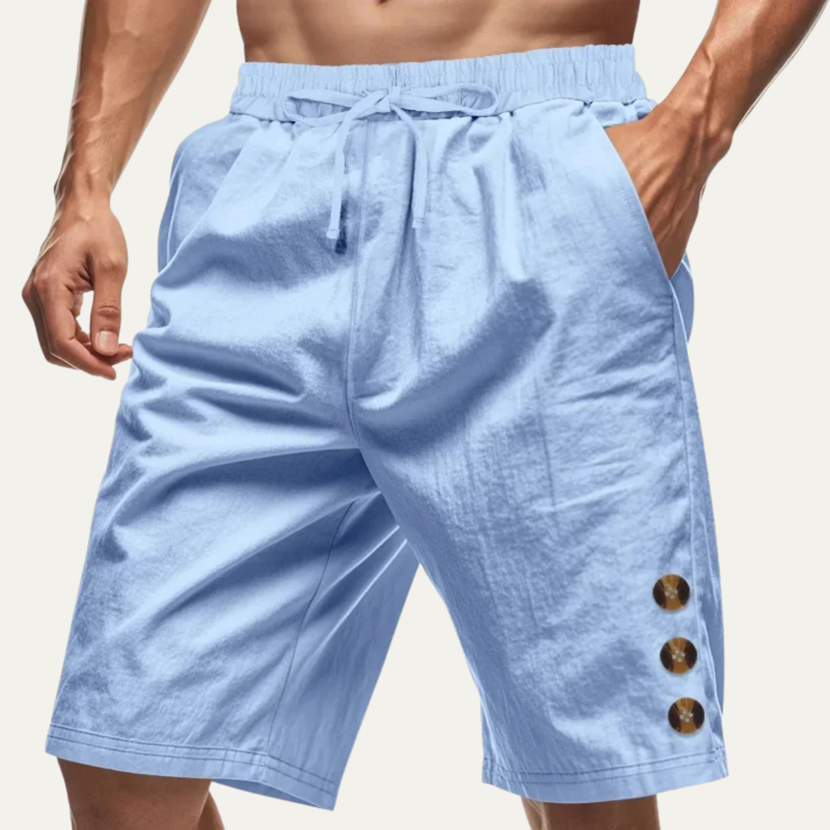 Men's Casual Drawstring Shorts Button Detail Summer