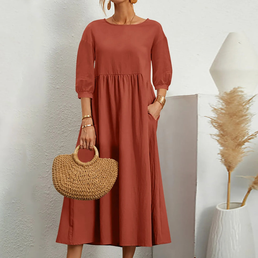 Women's Midi Patchwork Dress Comfortable Casual