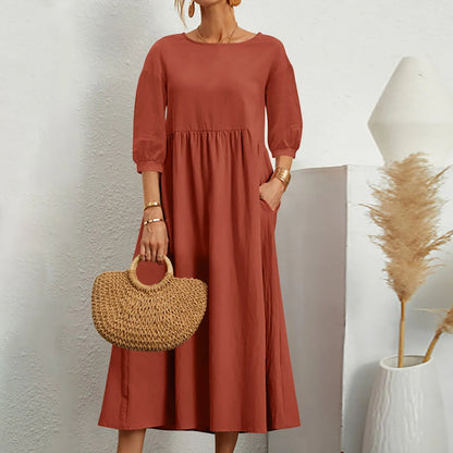 Women's Midi Patchwork Dress Comfortable Casual