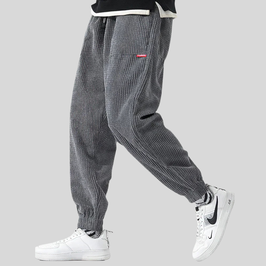 Men's Corduroy Wide Leg Joggers Relaxed Fit - Fashinoza