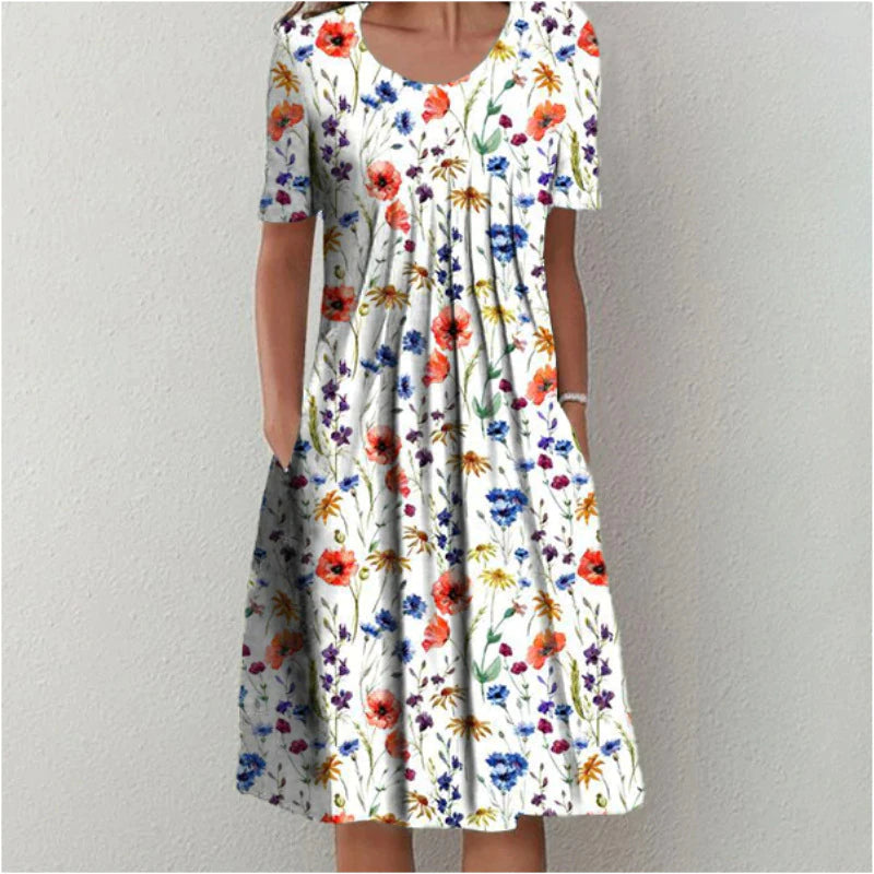 Women's Floral Casual Dress With Pockets - Fashinoza