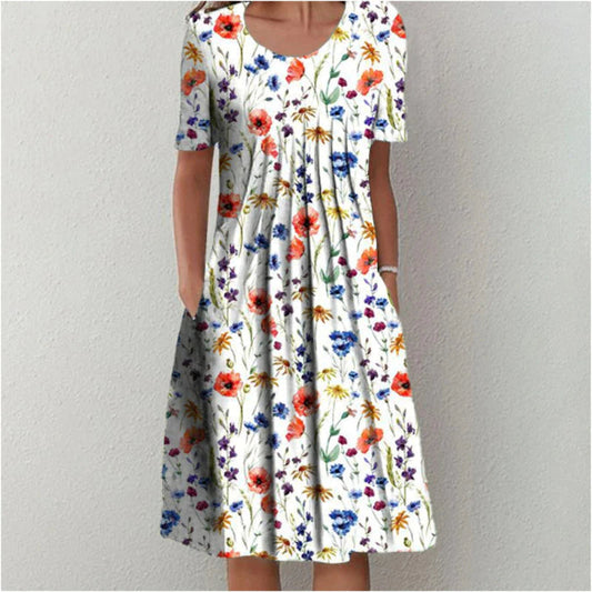Women's Floral Casual Dress With Pockets - Fashinoza