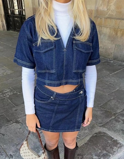 Women's Denim And Skirt Set