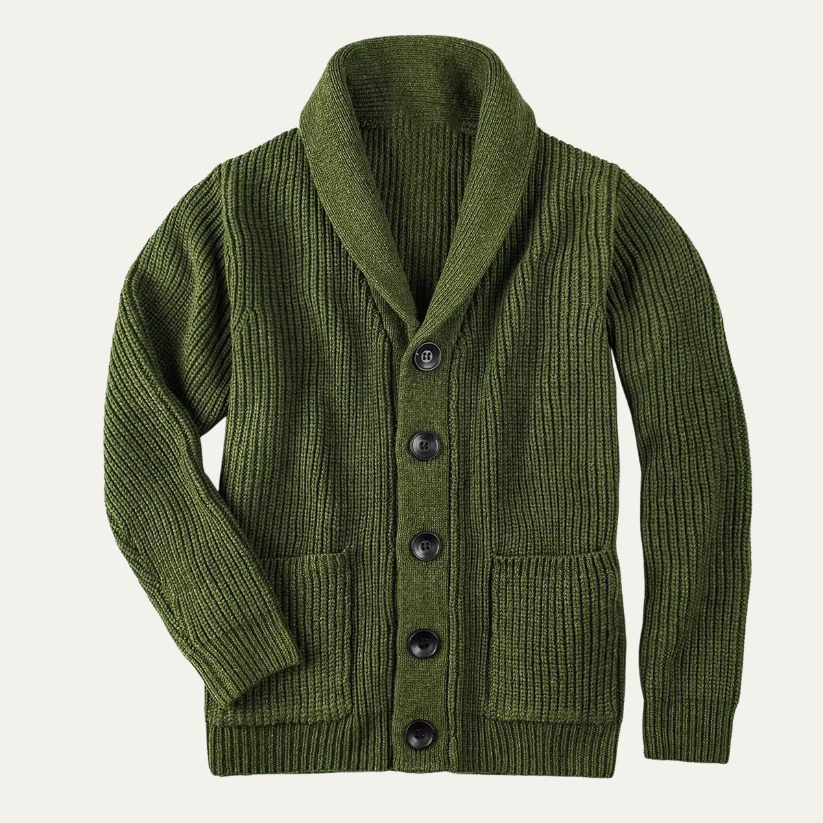 Men's Chunky Knit Cardigan Shawl Collar Cotton Blend