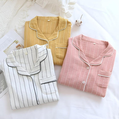 Women's Cotton Gauze Striped Nightgown Lightweight - Fashinoza