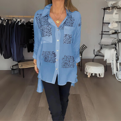 Women's Button-Up Shirt Handwritten Design