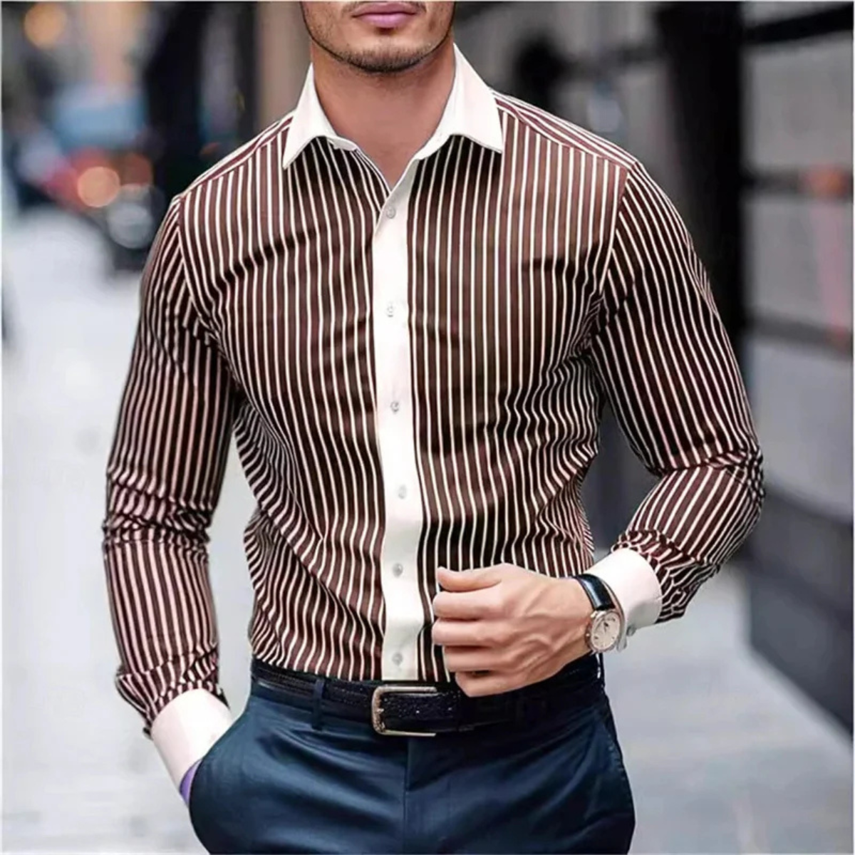 Men's Casual Stripe Shirt Multicolor Cotton