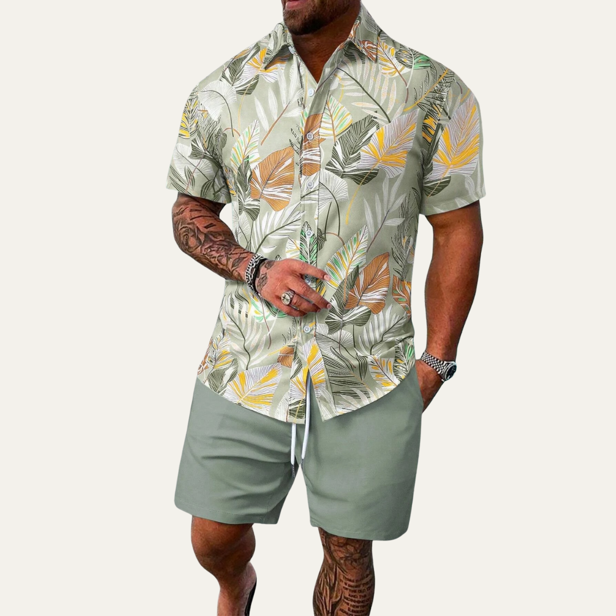 Men's Tropical Shirt And Shorts Set Casual Cotton