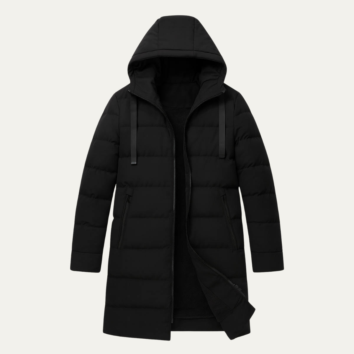 Men's Longline Puffer Coat Black - Fashinoza