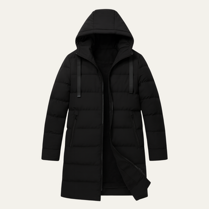 Men's Longline Puffer Coat Black - Fashinoza