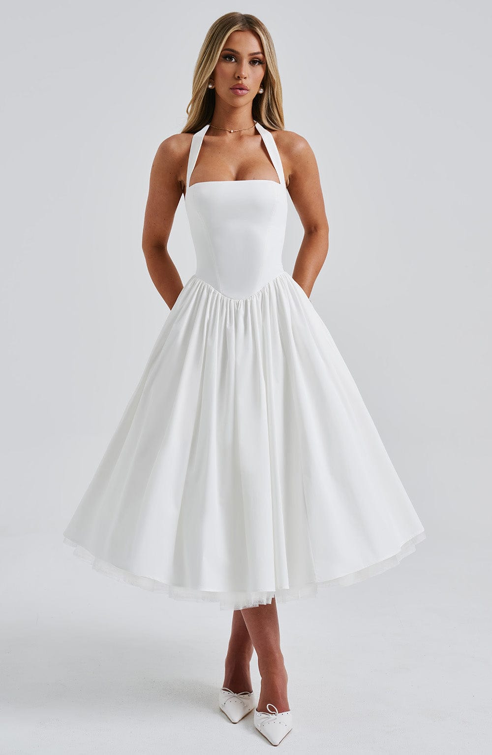 Women's Midi Dress Halter Neck Tulle Hemline