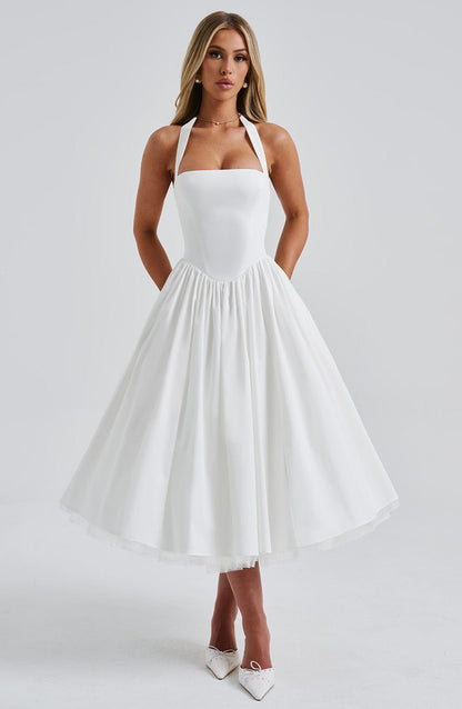 Women's Midi Dress Halter Neck Tulle Hemline