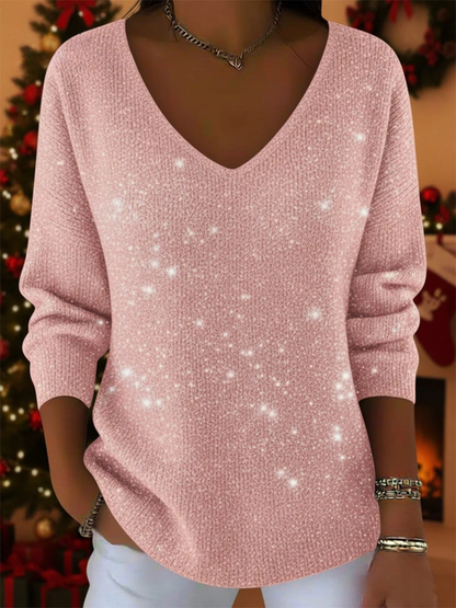 Women's Sequin Long Sleeve V-Neck Blouse