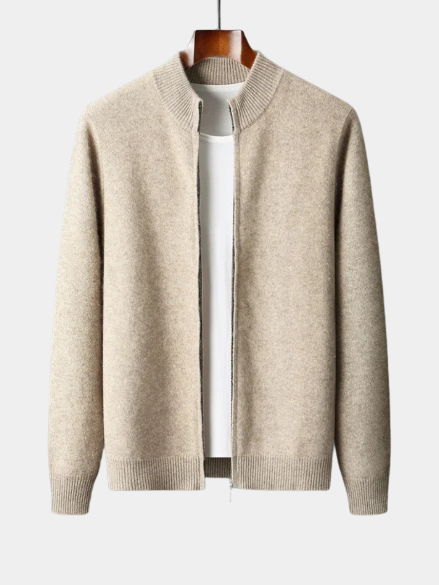 Men's Zip Front Cardigan Ribbed Collar - Fashinoza