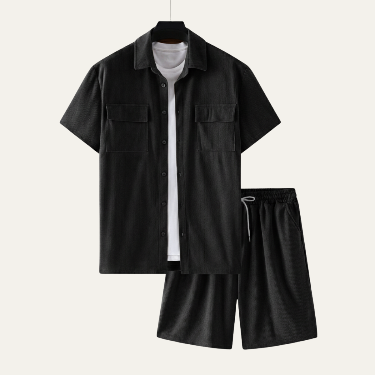 Men's Corduroy Summer Shirt And Shorts Set