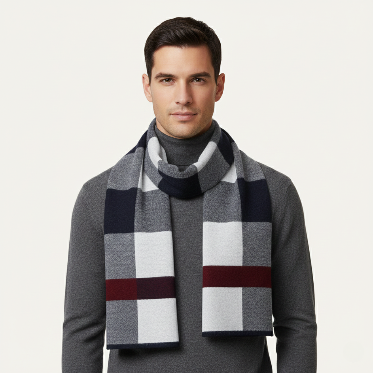 Men's Plaid Scarf Classic Knit Wool Red