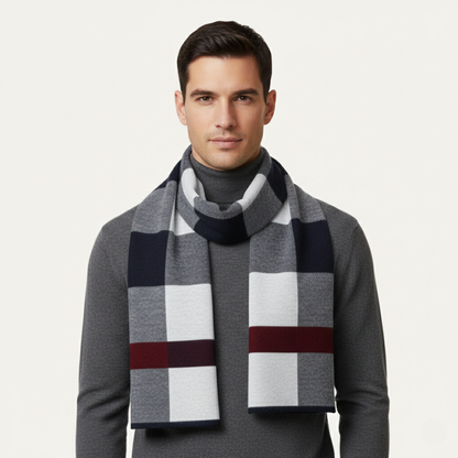 Men's Plaid Scarf Classic Knit Wool Red