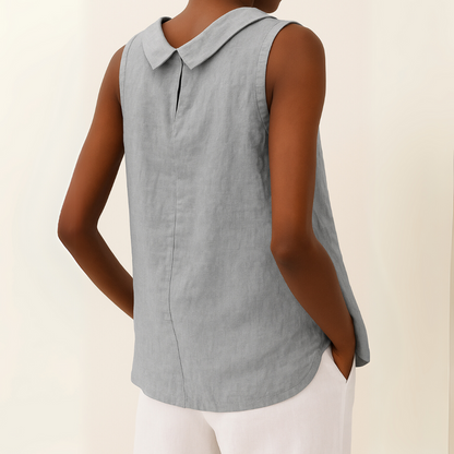 Women's Sleeveless Blouse Rolled Collar Curved Hemline