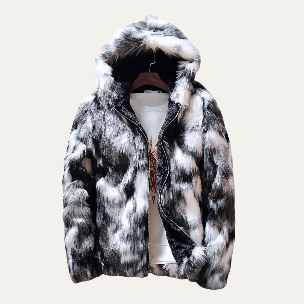 Men's Fur Hooded Winter Jacket Soft Elegant Black