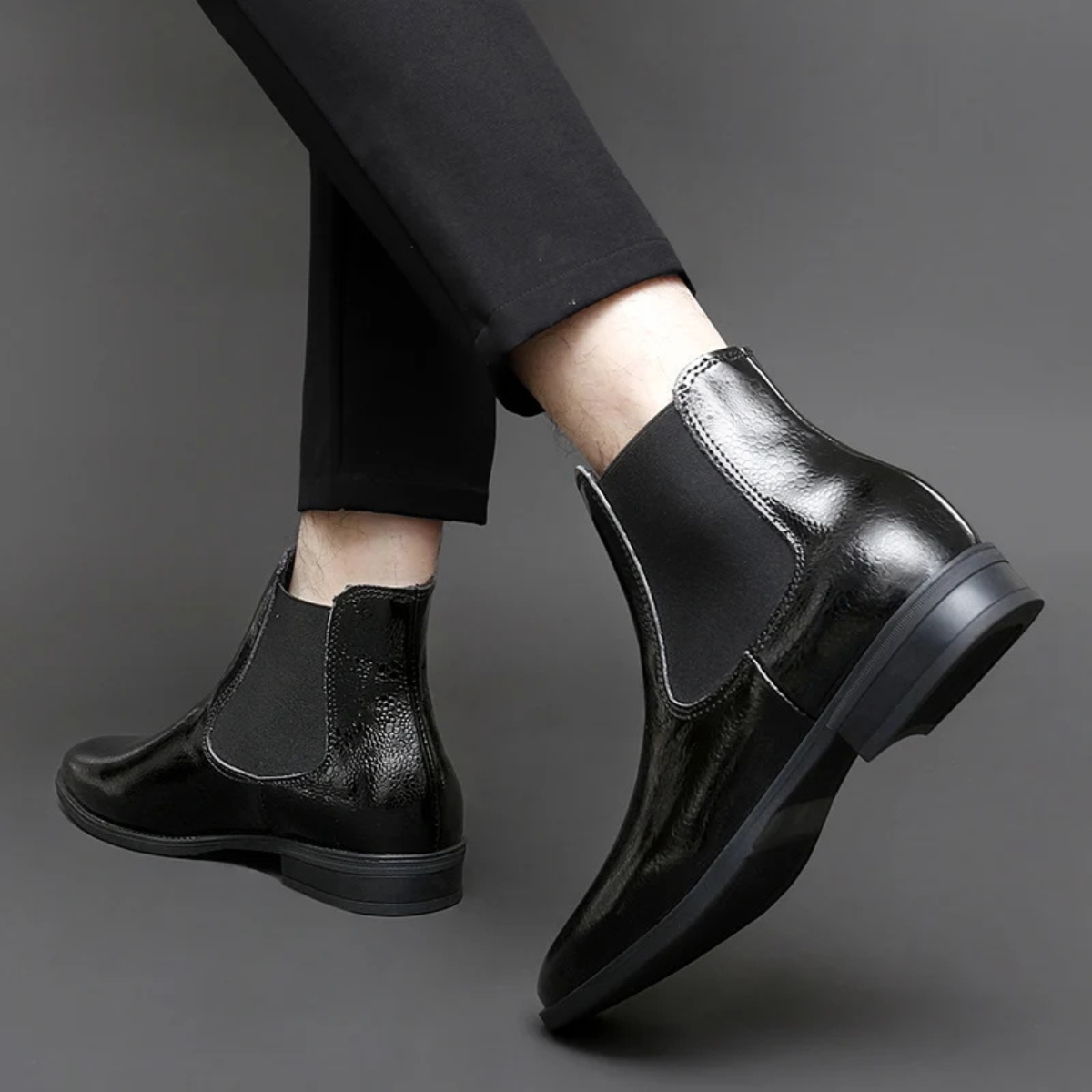 Men's Leather Chelsea Boots Elastic Panel Black