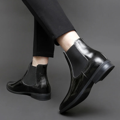 Men's Leather Chelsea Boots Elastic Panel Black