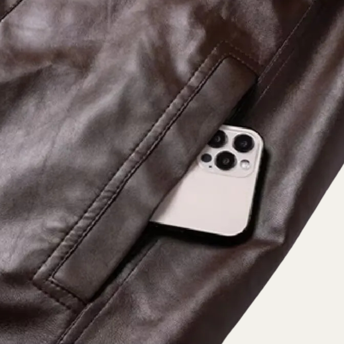 Men's Leather Zip Up Coat Fleece Lined