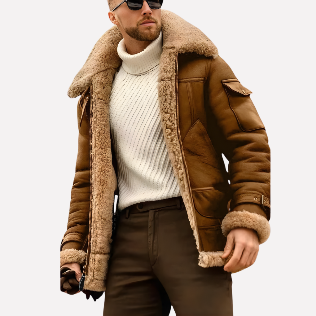 Men's Leather Aviator Jacket - Fashinoza