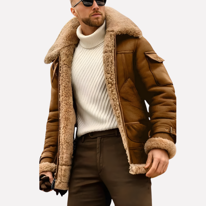 Men's Leather Aviator Jacket - Fashinoza