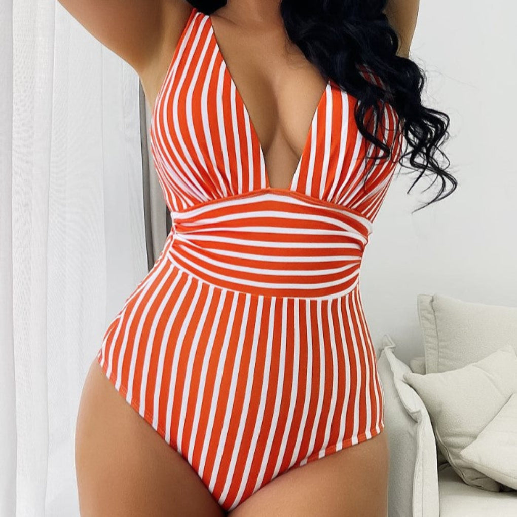 Women's Striped Halter Swimsuit One Piece