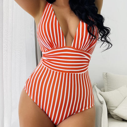 Women's Striped Halter Swimsuit One Piece