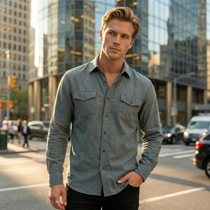 Men's Soft Casual Shirt Single Breasted Cotton Beige