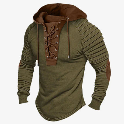 Men's Hooded Sweatshirt Lace-Up Neckline - Fashinoza
