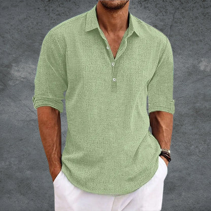 Men's Half-Button Collared Shirt Long Sleeve Roll-Up