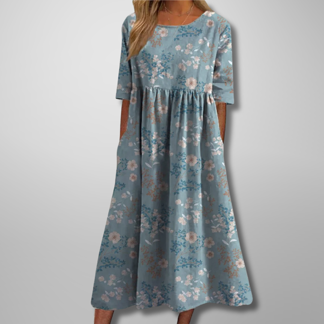 Women's Floral Midi Dress Round Neck