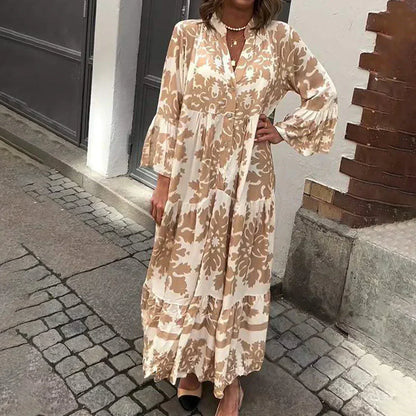 Women's Printed Maxi Dress Flowy Casual - Fashinoza