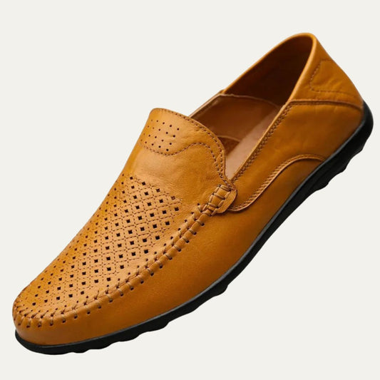 Men's Leather Loafers Breathable Slip On Brown - Fashinoza