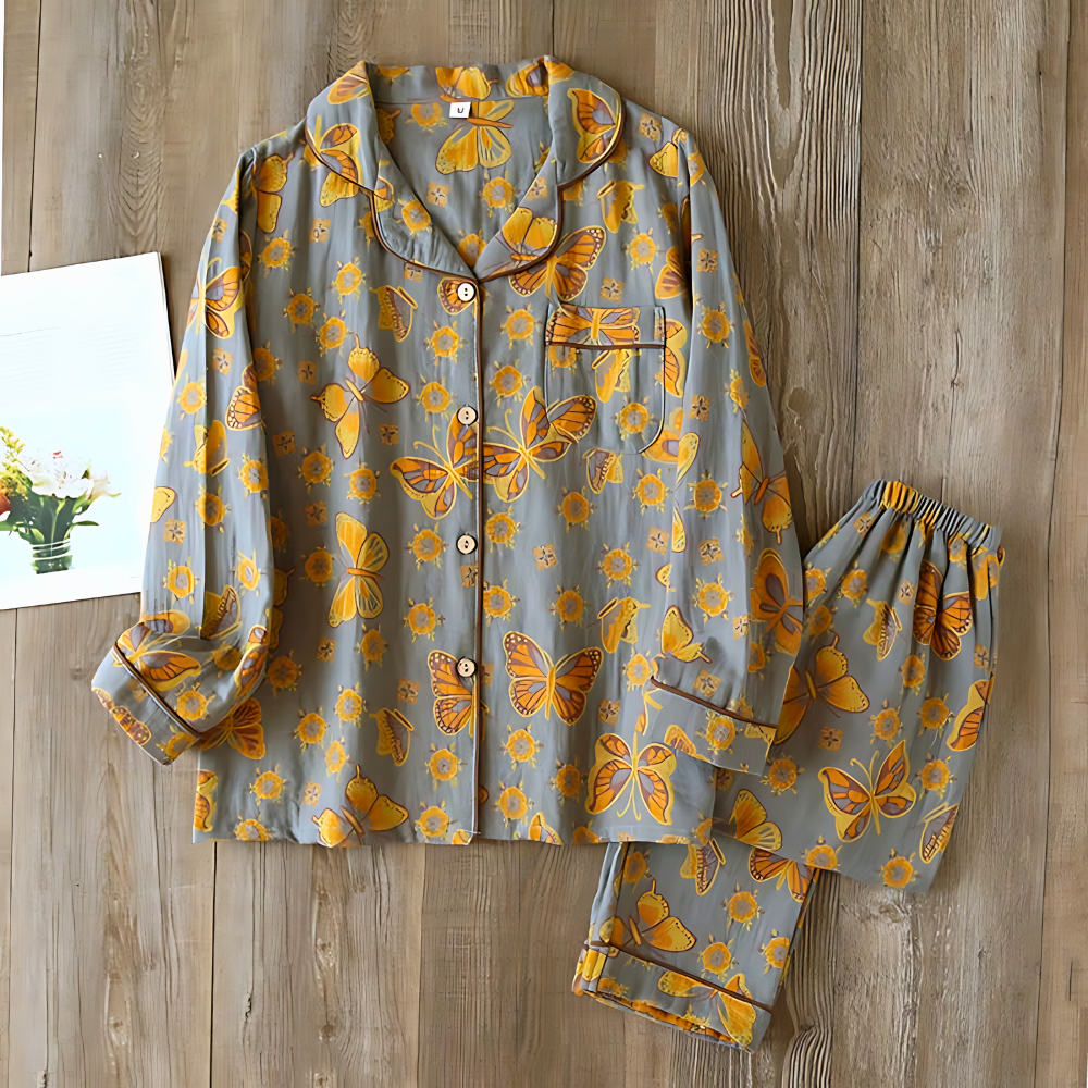 Women's Cotton Loungewear Set Butterfly Print