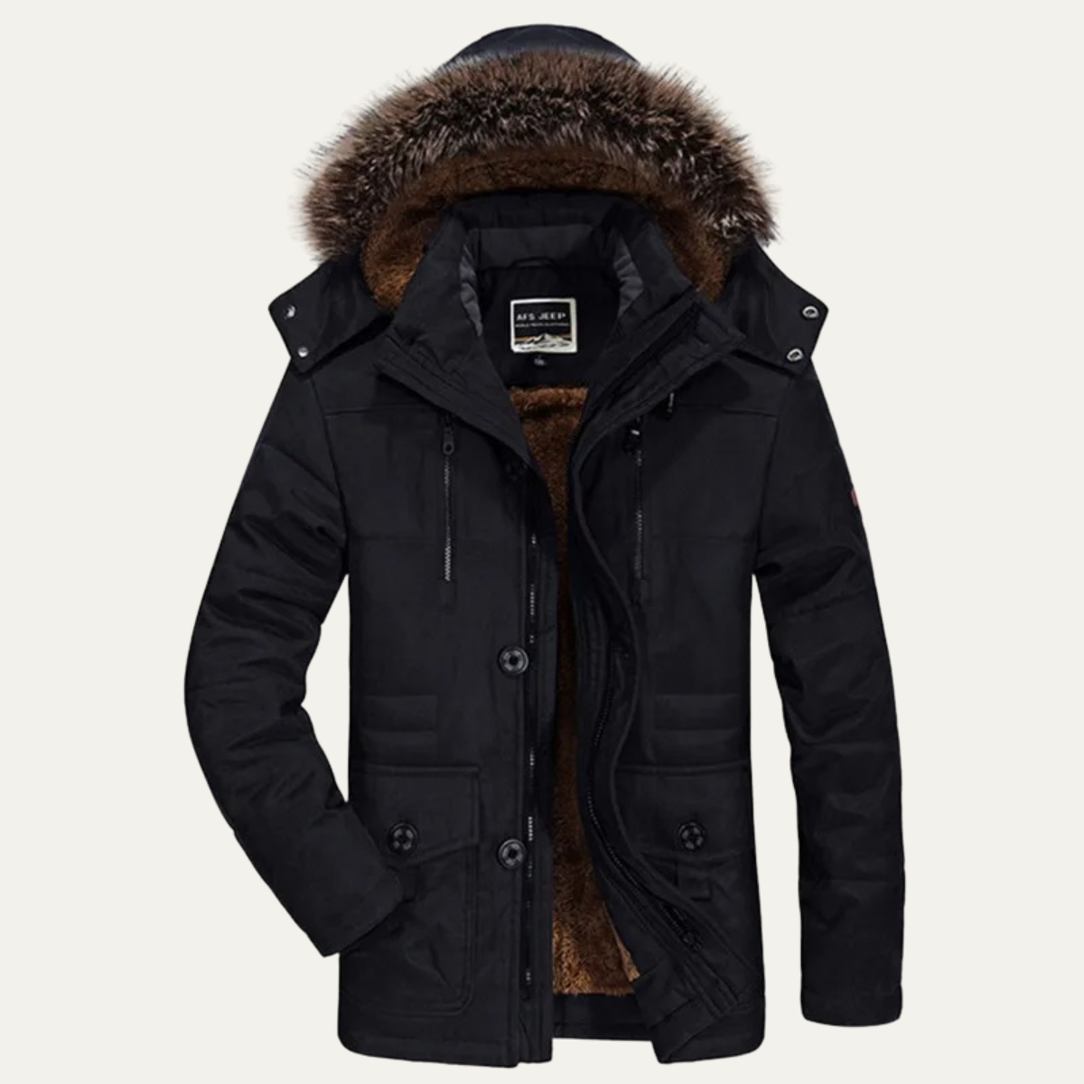 Men's Warm Hooded Fur Jacket Multi Pockets